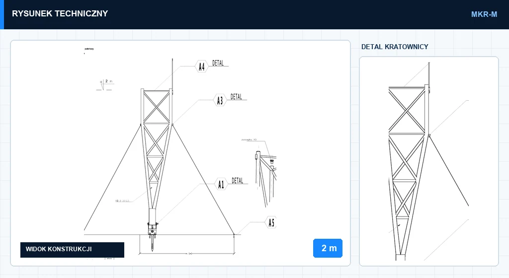 Rysunek techniczny masztu mkr2mMD, 2 m — wycinek z karty katalogowej PDF